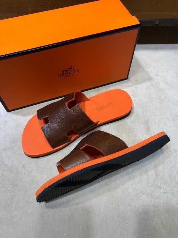 Hermes Fashion Comfortable Slipper Cowhide Orange And Brown Men 3