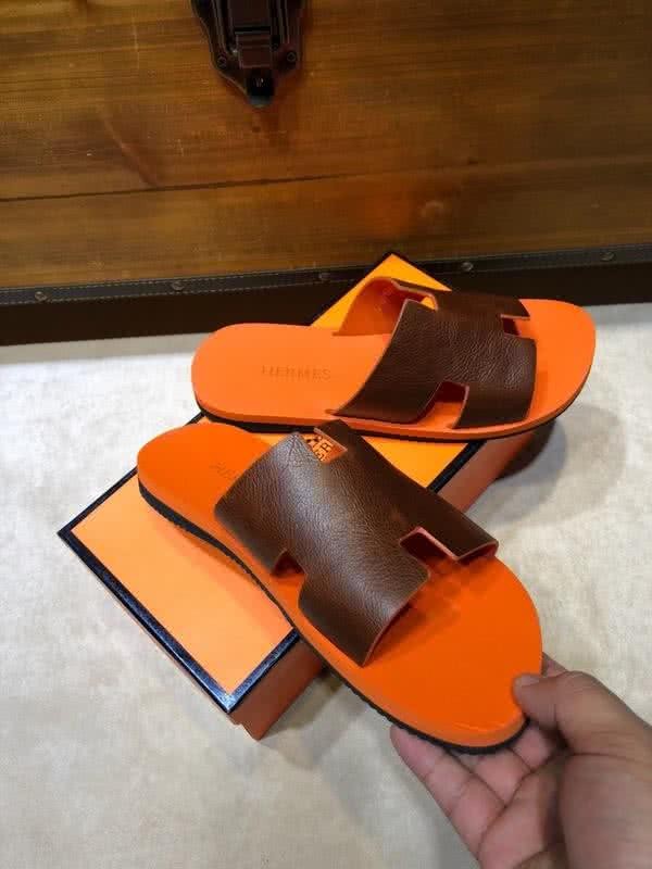 Hermes Fashion Comfortable Slipper Cowhide Orange And Brown Men 5