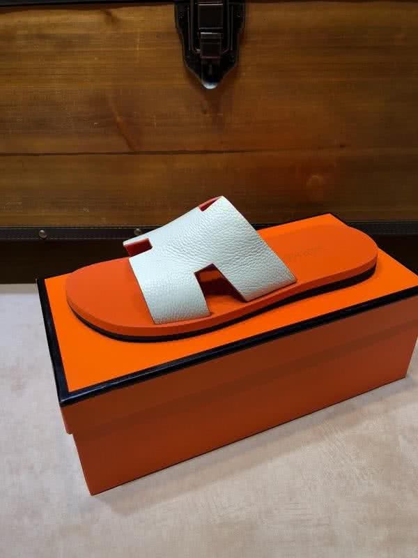Hermes Fashion Comfortable Slipper Cowhide Orange And White Men 3