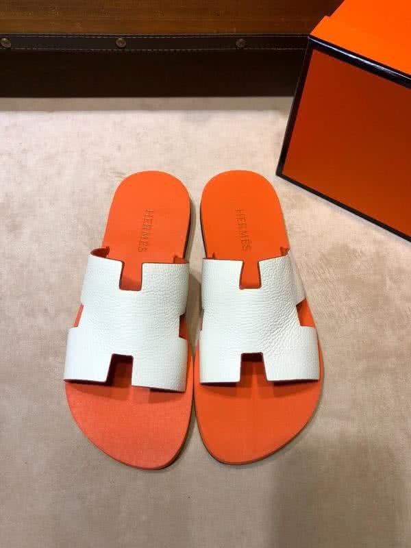 Hermes Fashion Comfortable Slipper Cowhide Orange And White Men 1