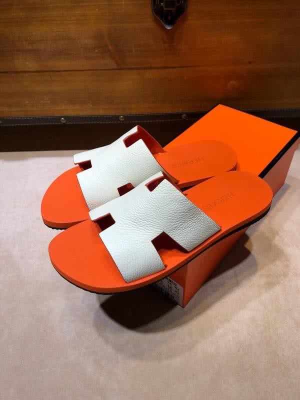 Hermes Fashion Comfortable Slipper Cowhide Orange And White Men 4