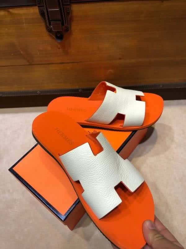 Hermes Fashion Comfortable Slipper Cowhide Orange And White Men 5