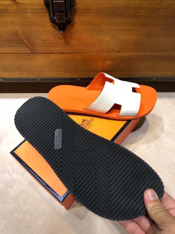 Hermes Fashion Comfortable Slipper Cowhide Orange And White Men 6