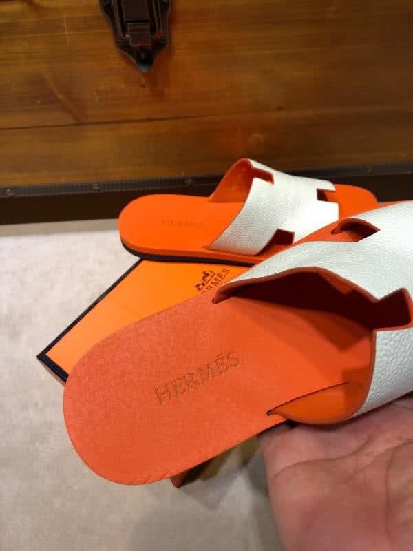 Hermes Fashion Comfortable Slipper Cowhide Orange And White Men 7