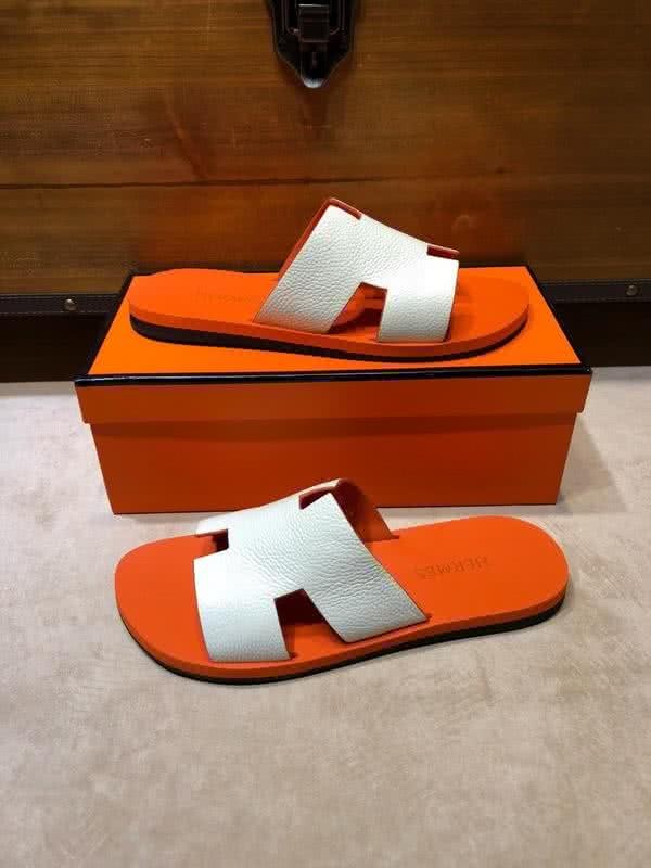 Hermes Fashion Comfortable Slipper Cowhide Orange And White Men 8