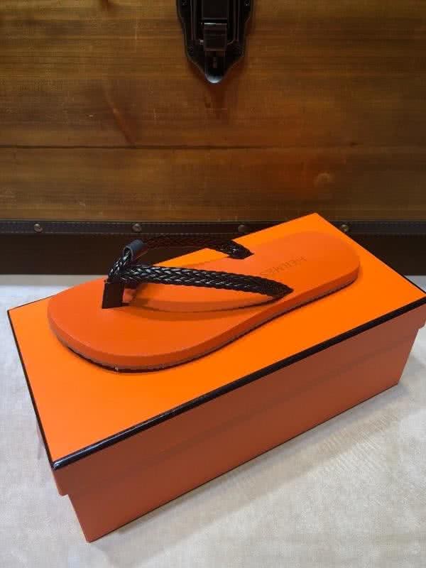 Hermes Fashion Comfortable Slipper Cowhide Orange And Black Men 2