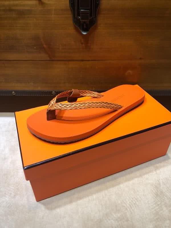Hermes Fashion Comfortable Slipper Cowhide Orange And Yellow Men 2