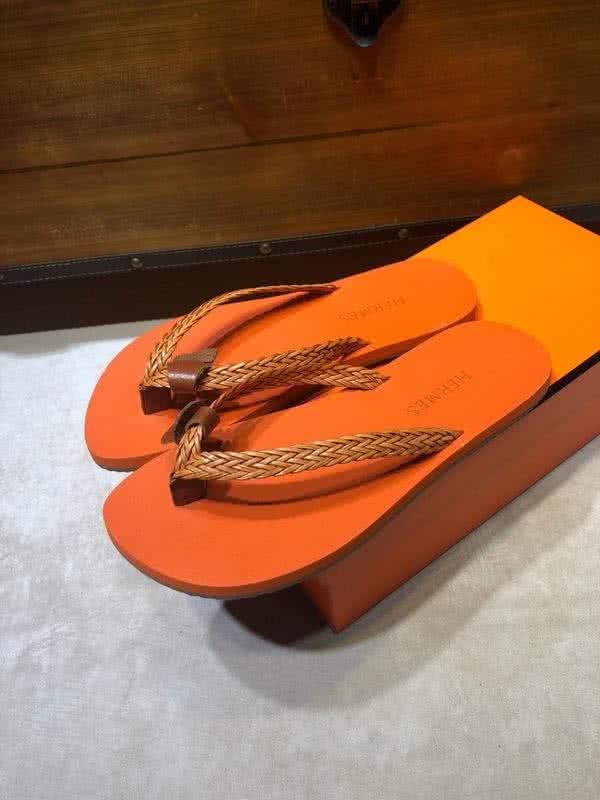 Hermes Fashion Comfortable Slipper Cowhide Orange And Yellow Men 4