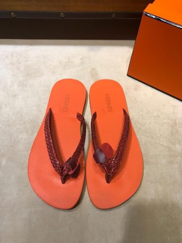 Hermes Fashion Comfortable Slipper Cowhide Orange And Red Men 1