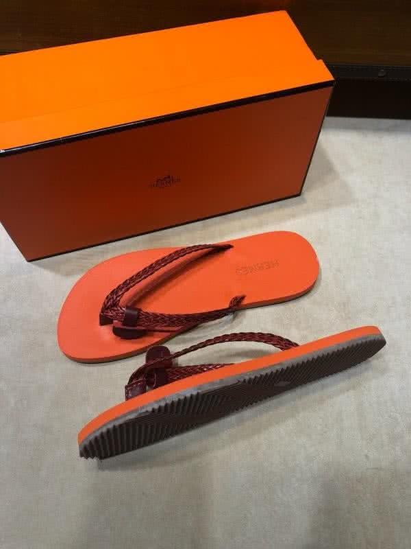 Hermes Fashion Comfortable Slipper Cowhide Orange And Red Men 3