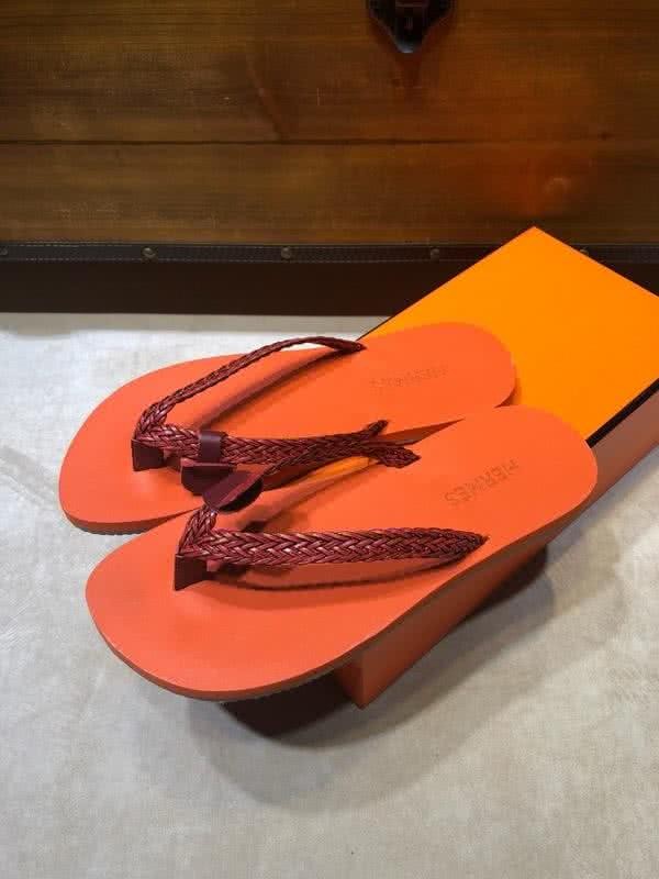 Hermes Fashion Comfortable Slipper Cowhide Orange And Red Men 2