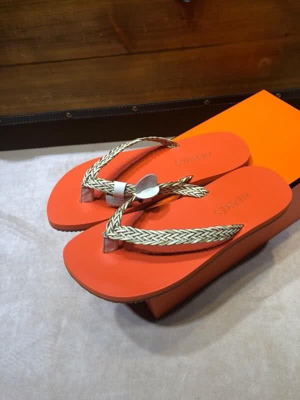 Hermes Fashion Comfortable Slipper Cowhide Orange And Silver Men 4