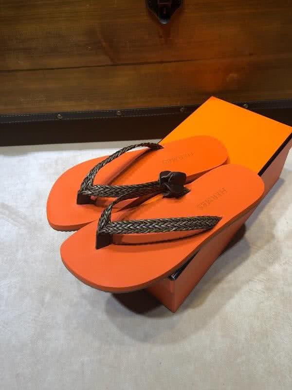 Hermes Fashion Comfortable Slipper Cowhide Orange And Green Men 4