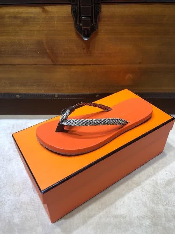 Hermes Fashion Comfortable Slipper Cowhide Orange And Grey Men 2