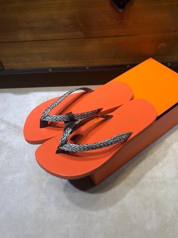 Hermes Fashion Comfortable Slipper Cowhide Orange And Grey Men 4