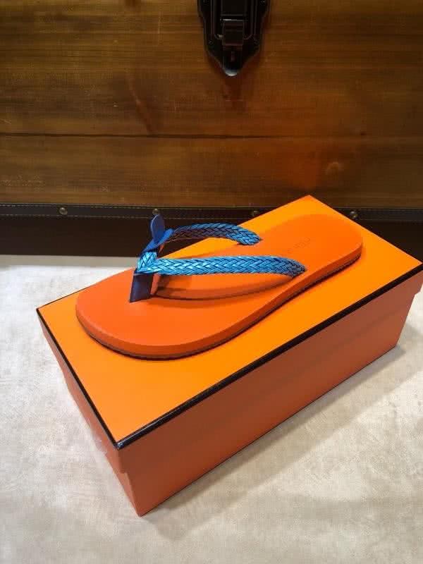 Hermes Fashion Comfortable Slipper Cowhide Orange And Blue Men 3