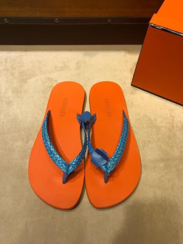Hermes Fashion Comfortable Slipper Cowhide Orange And Blue Men 1