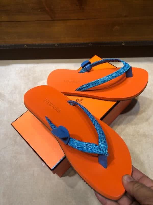 Hermes Fashion Comfortable Slipper Cowhide Orange And Blue Men 5