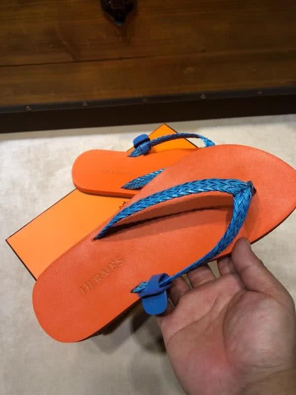 Hermes Fashion Comfortable Slipper Cowhide Orange And Blue Men 7