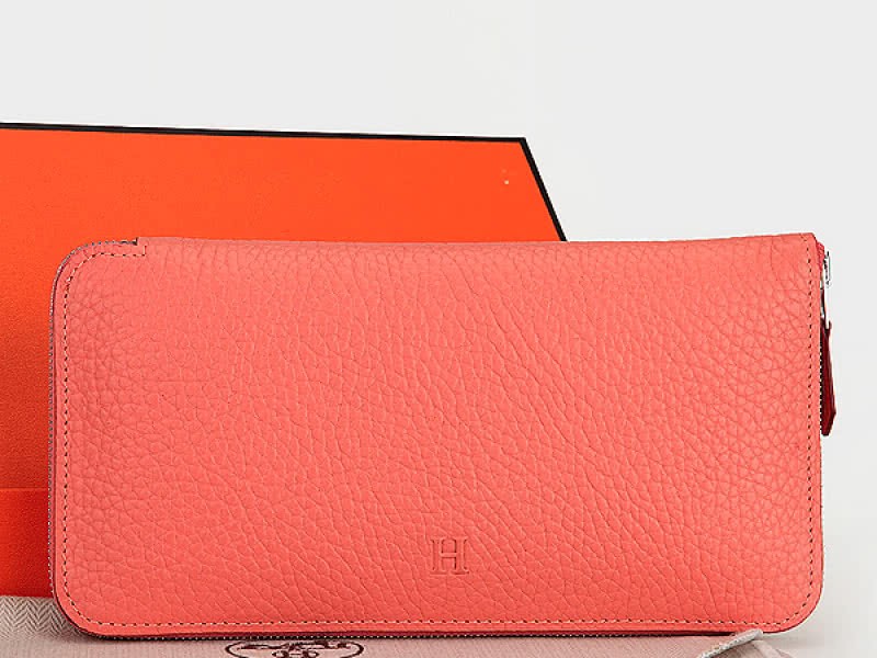 Hermes Zipper Wallet Original Leather Pink 1