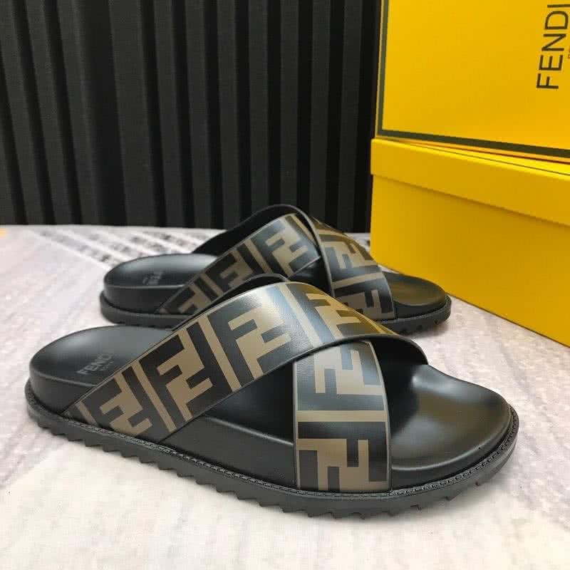 Fendi Slippers Calf Leather Black And Brown Men 2