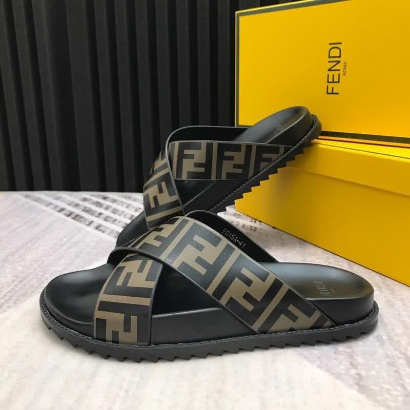 Fendi Slippers Calf Leather Black And Brown Men 4