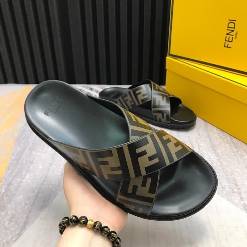 Fendi Slippers Calf Leather Black And Brown Men 6