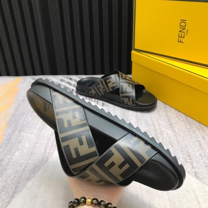 Fendi Slippers Calf Leather Black And Brown Men 7