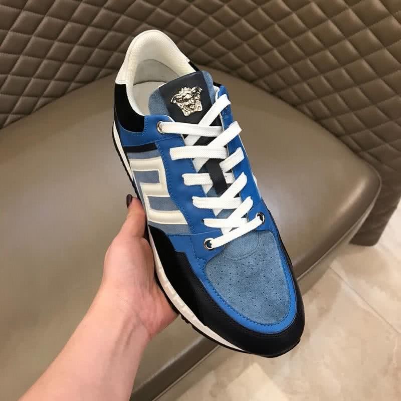 Versace  Latex Leather Classic Style Casual Shoes Black And Blue Men 7