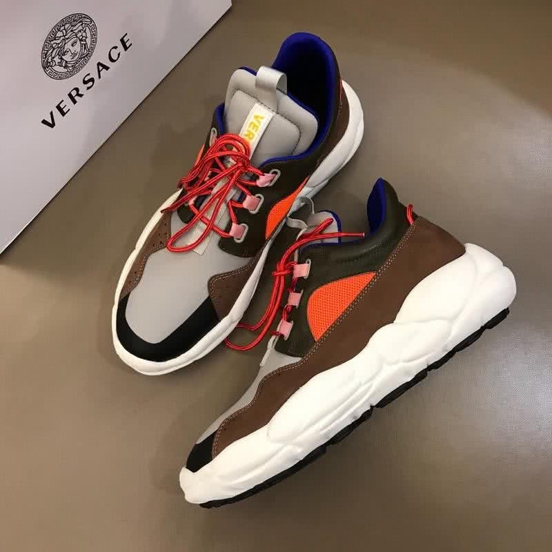 Versace First Layer Cowhide Sneakers Orange Brown And Gray Men 1