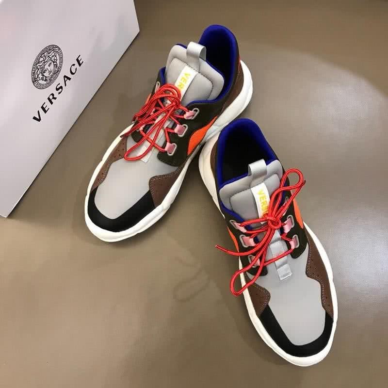 Versace First Layer Cowhide Sneakers Orange Brown And Gray Men 3