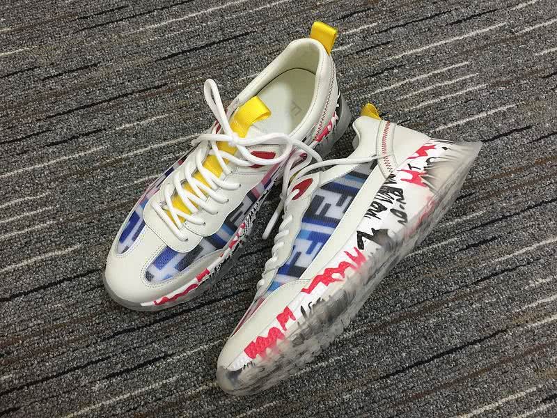 Fendi Sneakers White leather Blue and pink letters Transparent leather sole Men 1