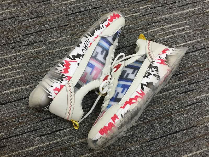 Fendi Sneakers White leather Blue and pink letters Transparent leather sole Men 4