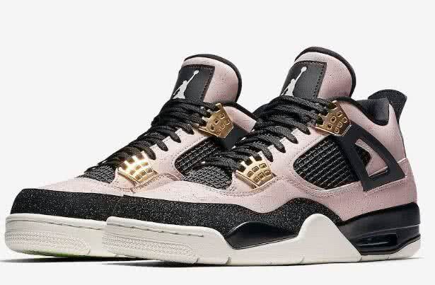 Air Jordan 4 Shoes Pink Black And Gold Men 4