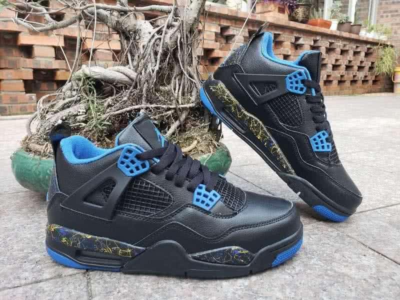 Air Jordan 4 Shoes Blue Black And Yellow Men 4