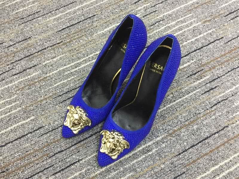 Versace High Heels Rhinestones Blue Golden Women 4