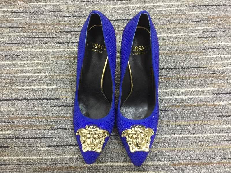Versace High Heels Rhinestones Blue Golden Women 6