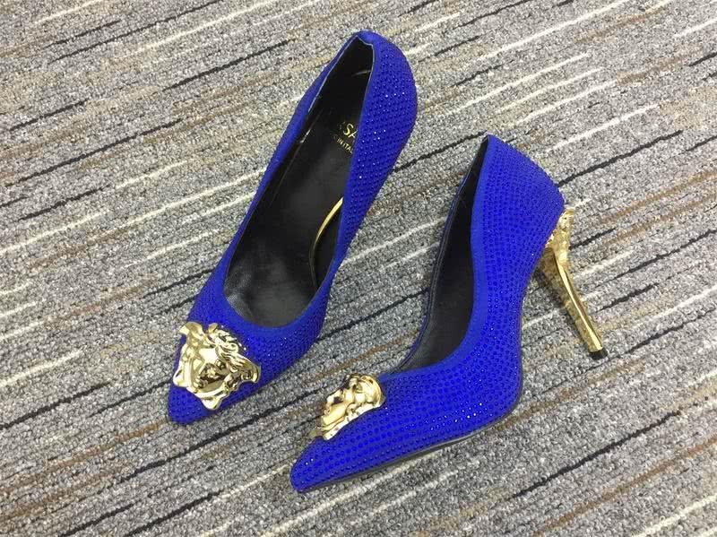 Versace High Heels Rhinestones Blue Golden Women 1
