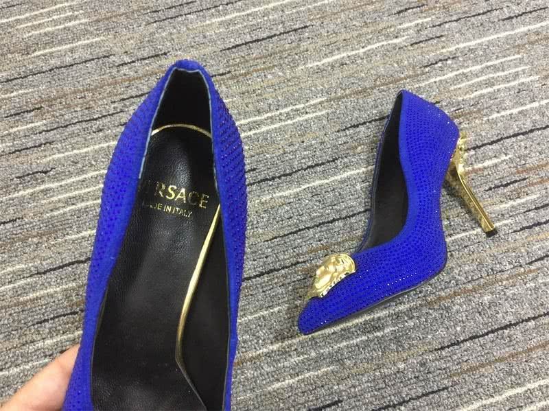 Versace High Heels Rhinestones Blue Golden Women 12