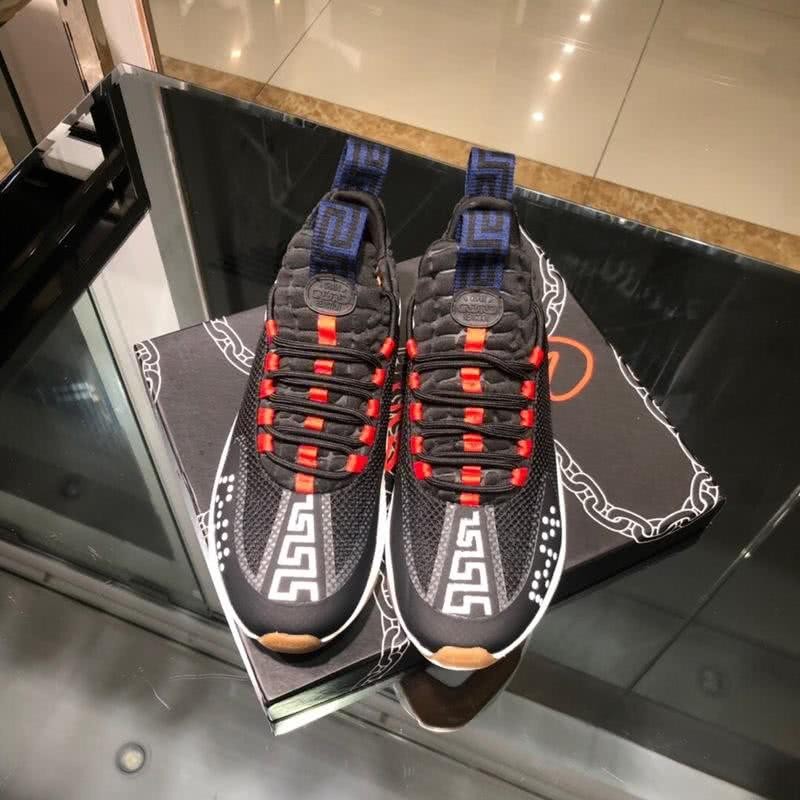 Versace Cowhide Breathable Canvas Lining Sneakers Black And Orange Men  2