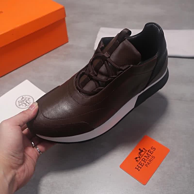 Hermes Fashion Comfortable Sports Shoes Cowhide Brown Men 2