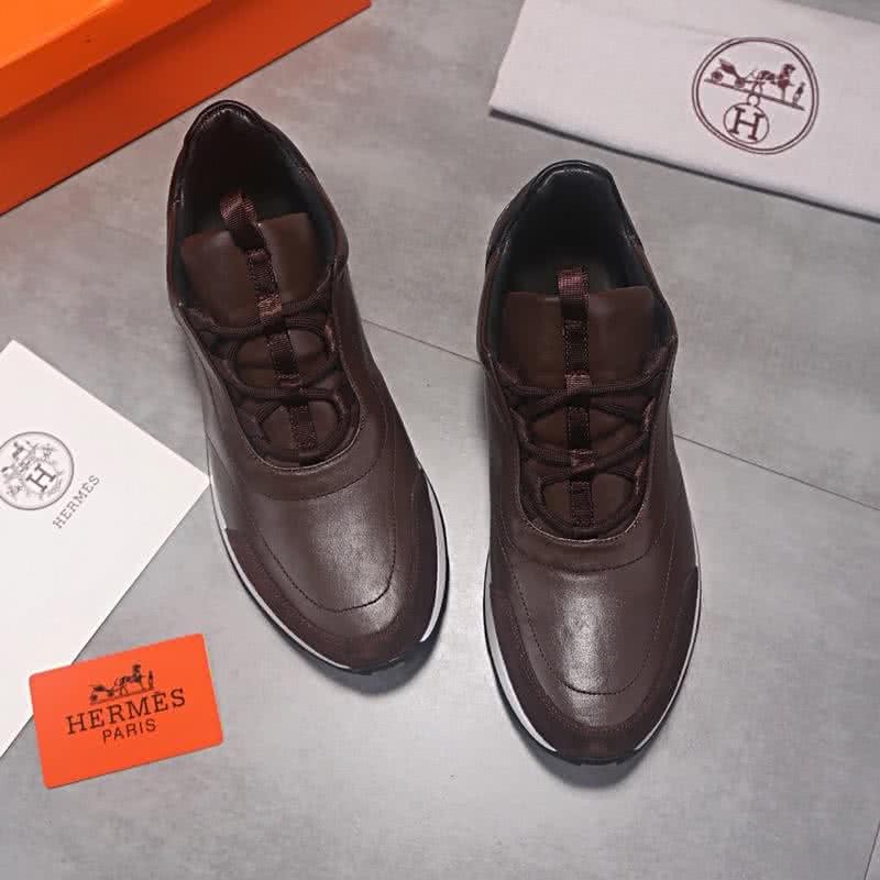 Hermes Fashion Comfortable Sports Shoes Cowhide Brown Men 1