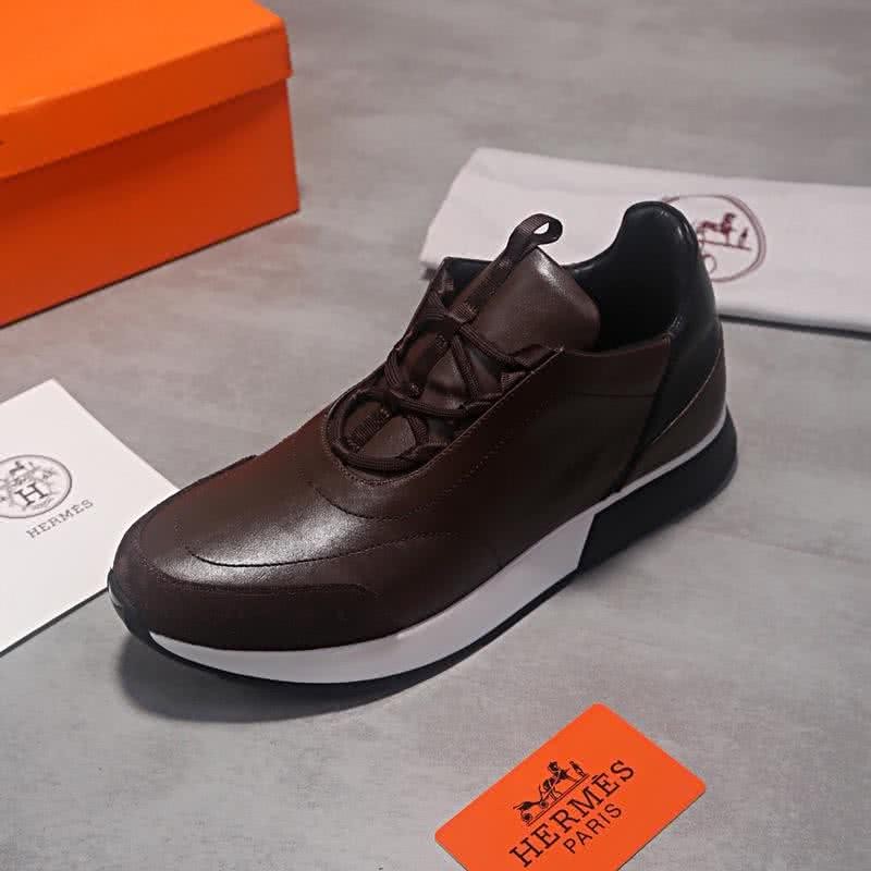 Hermes Fashion Comfortable Sports Shoes Cowhide Brown Men 3