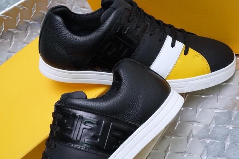 Fendi Sneakers Calf Leather Black White Yellow Upper White TPU Sole Men 7