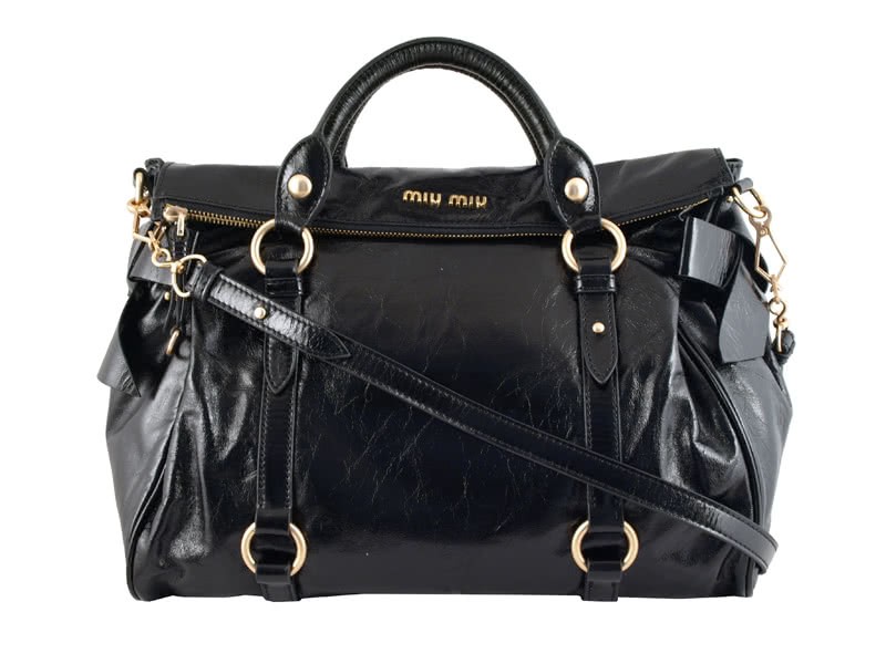 Miu Miu Shinny Leather Large Boston Bag Black 1