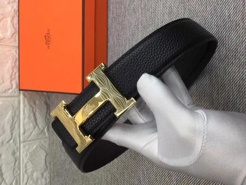 Hermes Shiny Gold H Belt Buckle & Reversible Leather Strap Black 6
