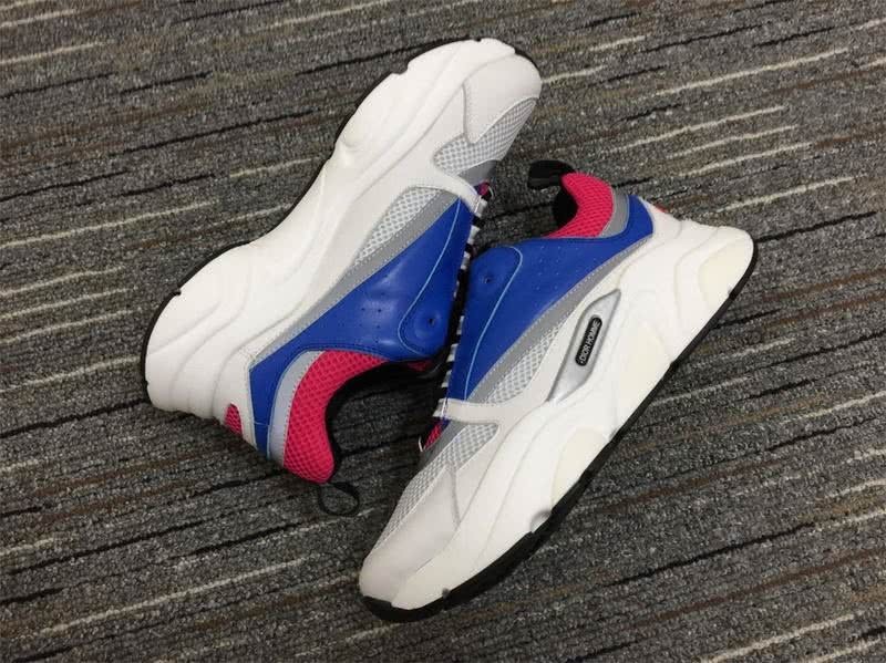 Christian Dior Sneakers 3043  White and Pink Cotton Grid Blue Leather  Men  4