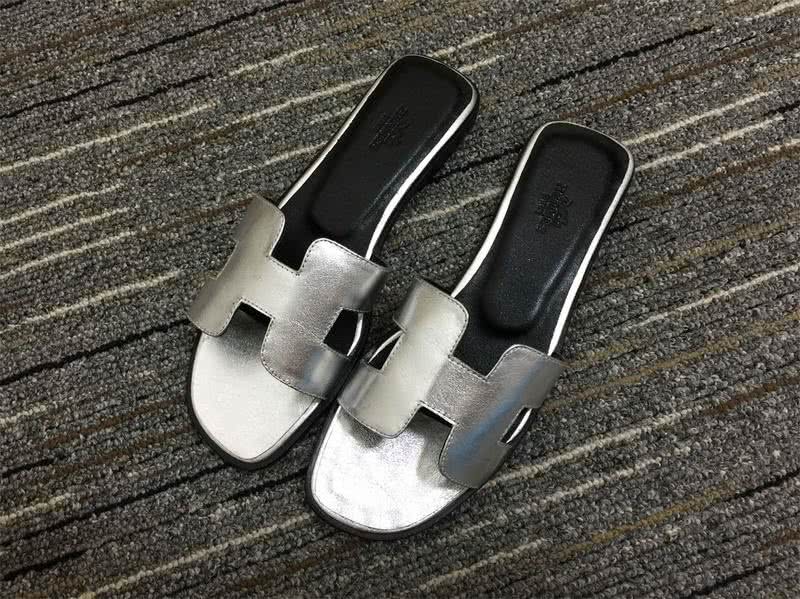 Hermes Slippers Silver And Black Women 2