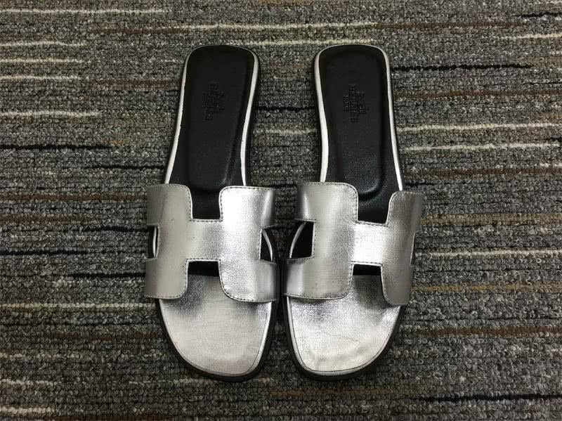 Hermes Slippers Silver And Black Women 3