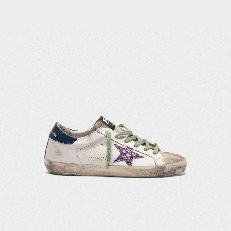 Golden Goose Superstar Sneakers White In Leather With Glittery Star Blue Men Women 2